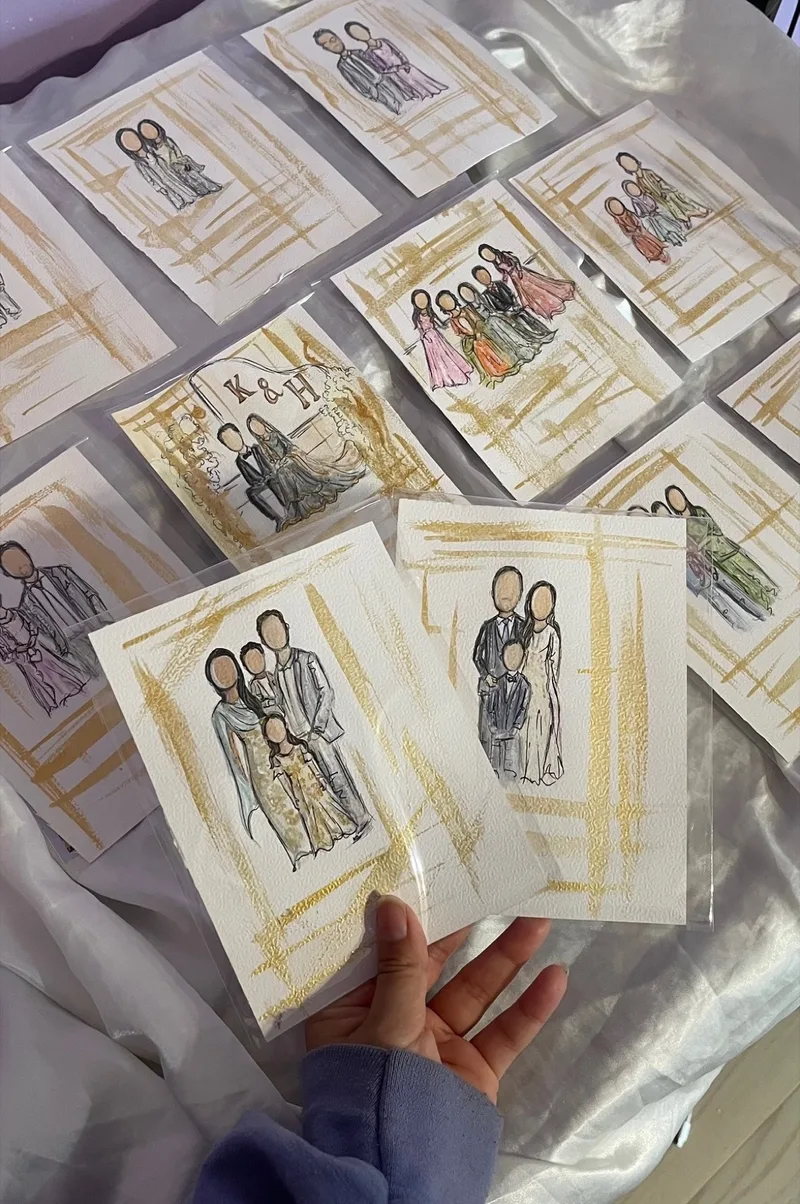 Collection of finished wedding guest portraits